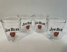 (4) New Jim Beam Drink Smart Logo Shot Glasses 2 3/8” Tall Bourbon Whiskey Bar
