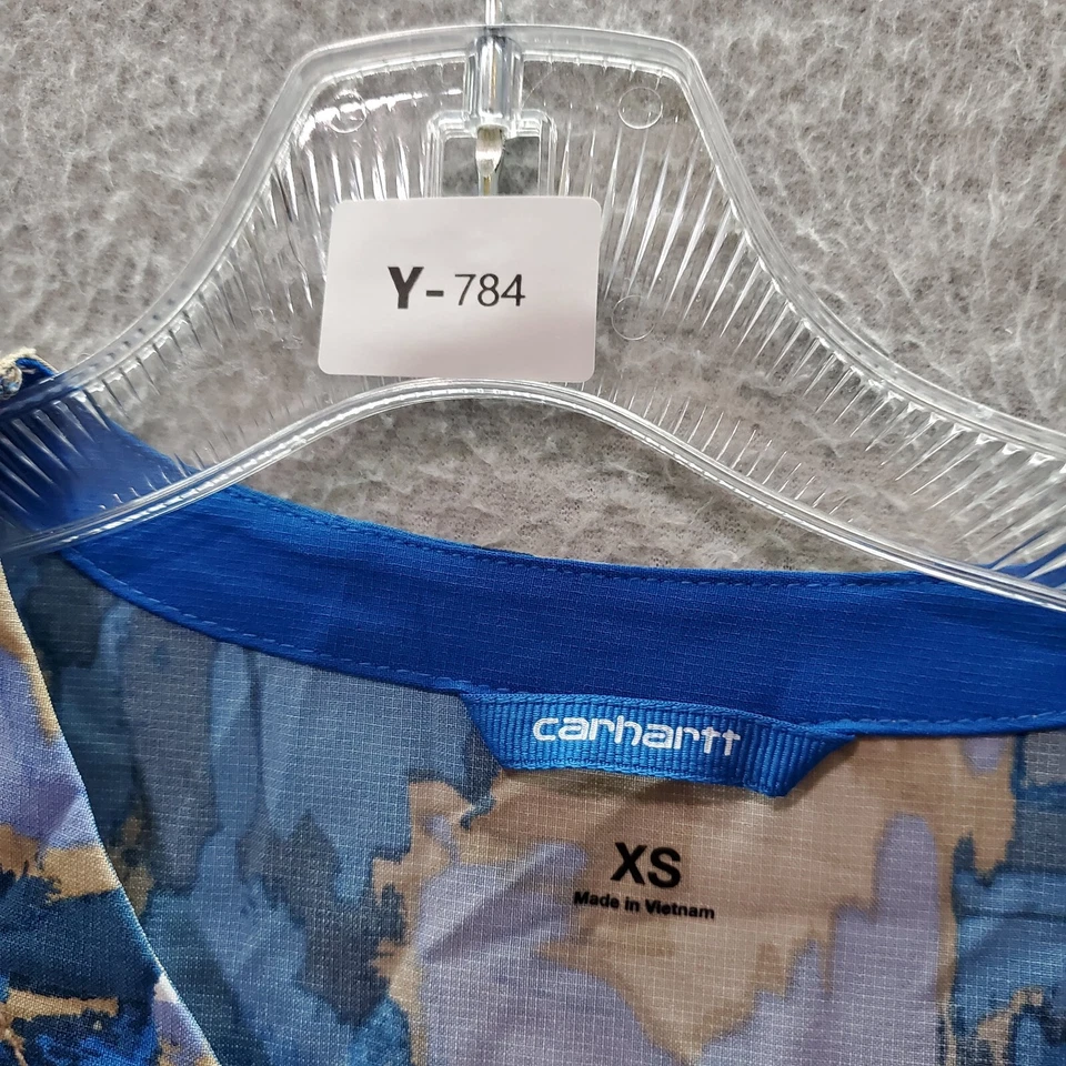 Blusa Médica Carhartt Force para Mujer XS Azul Camuflada Bolsillos Imitación Envoltura Manga Corta Foto 2 de 4