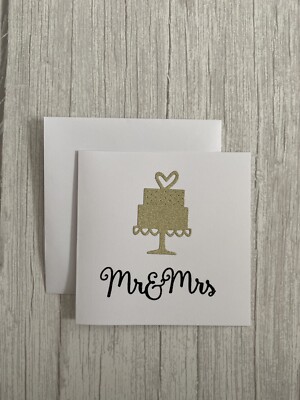 Handgefertigte Hochzeitskarte - Mr And Mrs, Gold Glitzer Hochzeitstorte, Just Married