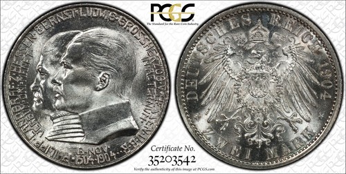1904 Germany Hesse-Darmstadt Silver 2 Mark J-74 -PCGS MS64 -Bright & Flashy GEM! - Picture 2 of 8