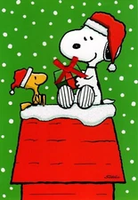 Merry Christmas Snoopy Woodstock Give Gift Gifts Doghouse Hallmark Greeting Card