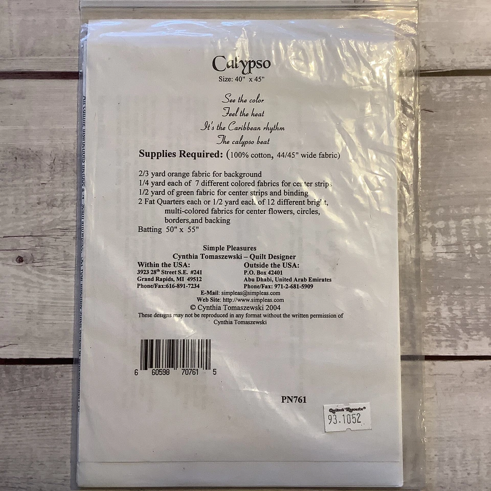 Calypso Quilt Pattern By Simple Pleasures Sewing Quilting Wall Hanging UNCUT - Image 3 of 4