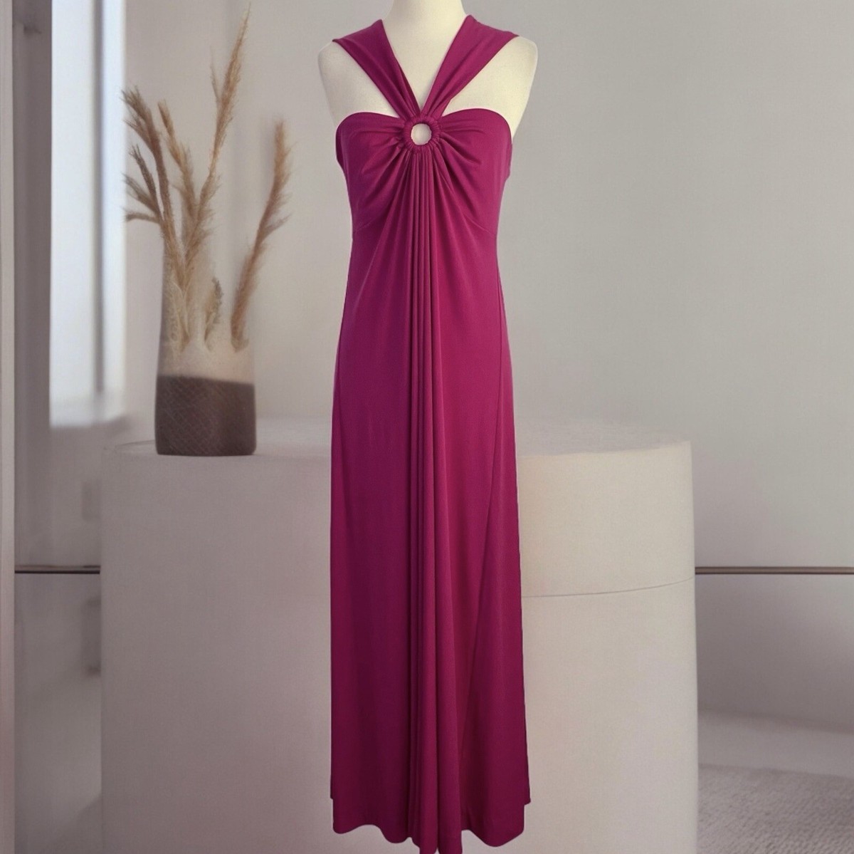 New York & Company Halter Cut Out Maxi Dress Dark Fuchsia Womens L (12/14)