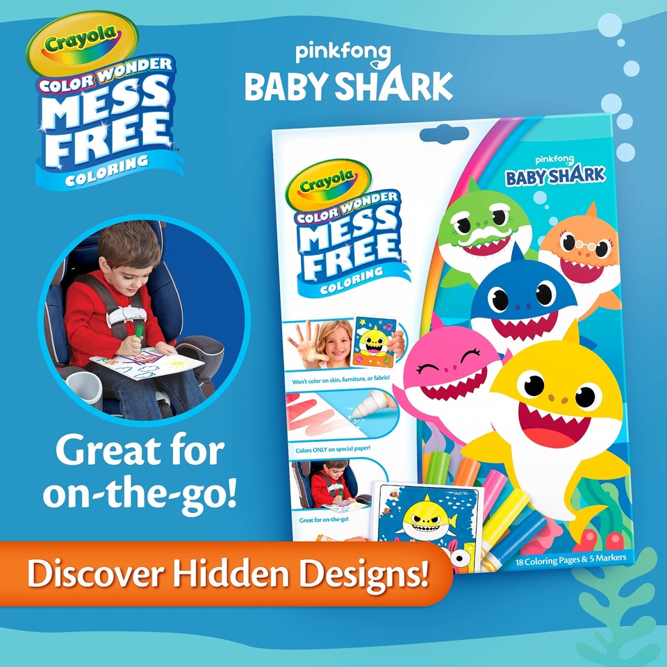 Crayola Baby Shark Wonder Pages Mess Free Coloring Gift, Kids Indoor ...