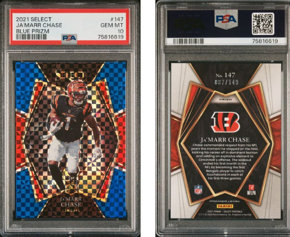 2021 Panini Select 147 Ja'Marr Chase Blue Prizm PSA 10 /149