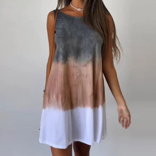 Mujeres Vestido Degradado Sin Mangas Suelto Verano Vestidos de Playa Cuello Redondo Clásico Reino Unido - Imagen 10 de 28