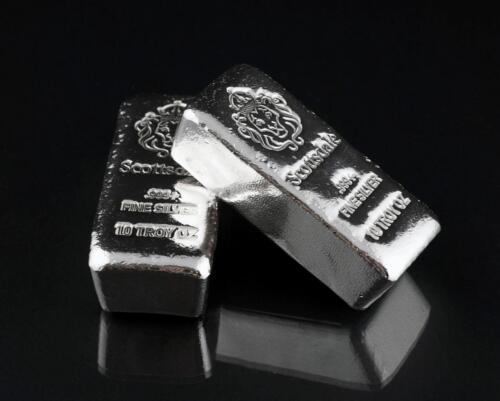 2 x 10 oz Silver Bars by Scottsdale Mint Loaf Poured "Chunky" .999 Silver #A411 - Zdjęcie 1 z 7
