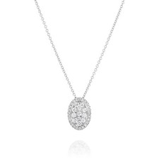 14k Solid White Gold Diamond Oval Necklace 0.40 Carats H/SI on White Gold Chain