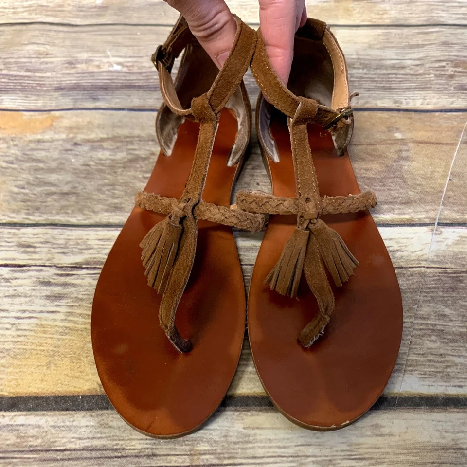 Sandalias de Tanga Lucky Brand Marrón Gamuza Cuero Borla Tirantes para Mujer 6.5 M EE. UU. Foto 2 de 4