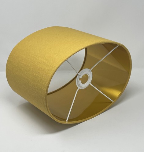 Pantalla Lámpara Amarillo Mostaza Texturizado 100% Lino Cepillado Oro Ovalado Tono de Luz - Imagen 6 de 10
