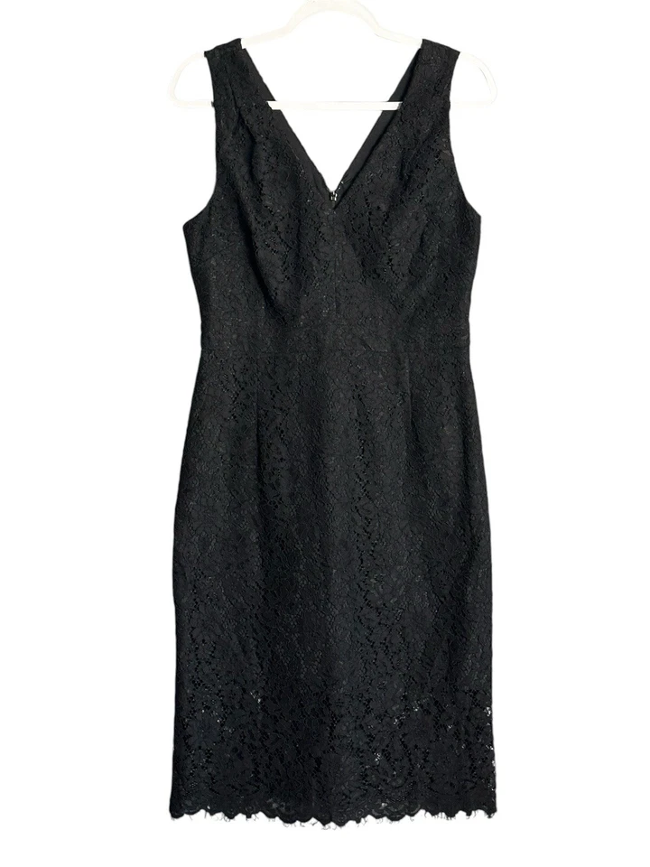 Vestido midi J Crew negro de encaje con cuello en V funda cóctel talla 8 caprichoso fiesta gótico Foto 3 de 4