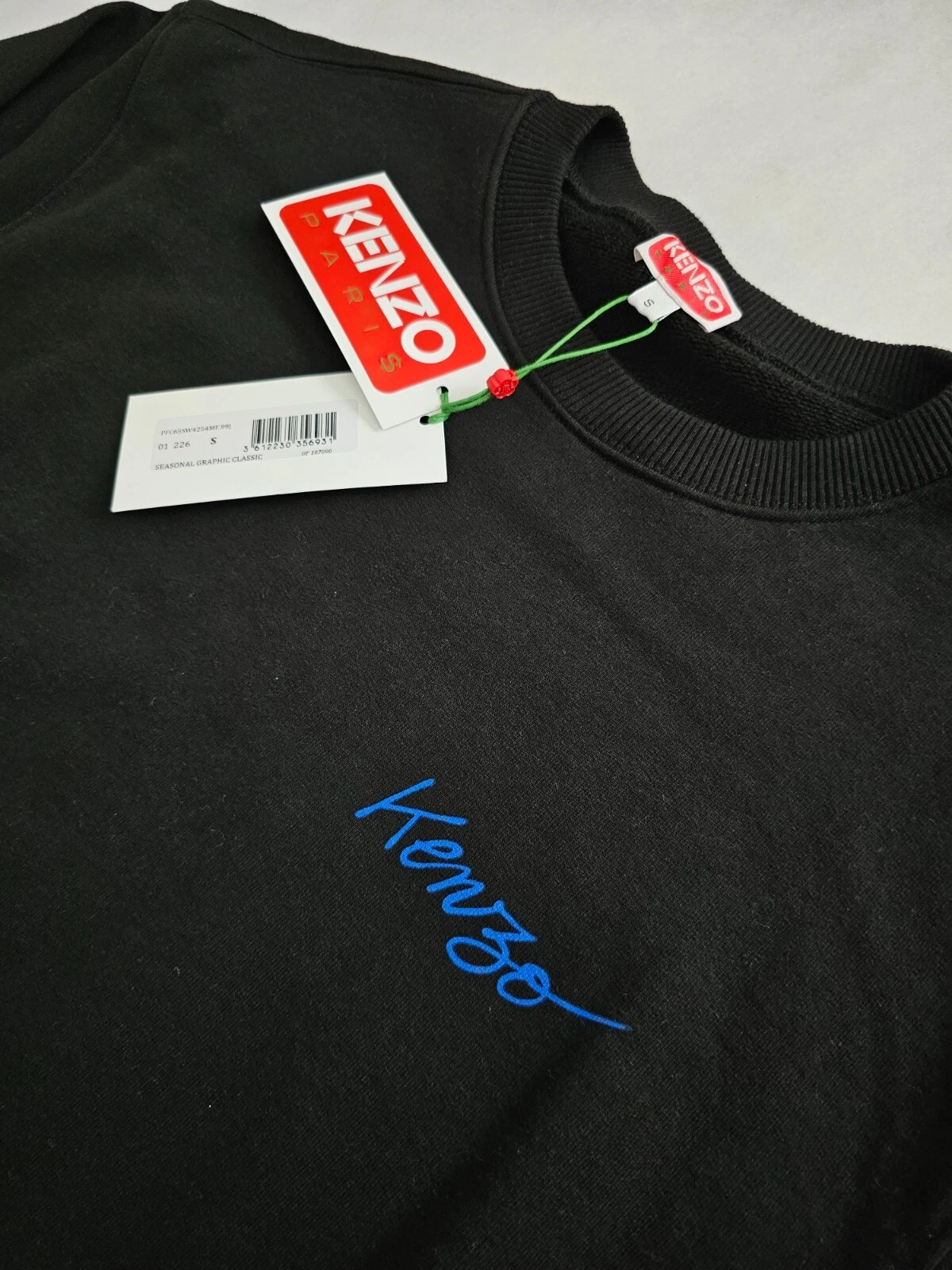 FELPA CLASSICA CON GRAFICA STAGIONALE KENZO NERA LOGO SCHIENO BLU PICCOLA NUOVA