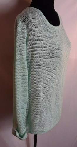 Caribbean Joe Womens Sweater M Mint Green Waffle Knit L/S Decorative Buttons - Picture 2 of 6
