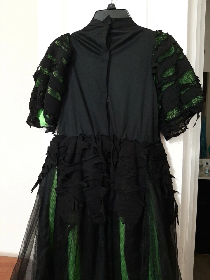 VESTIDO BRUJAS ASUSTADAS, DISFRAZ, NIÑAS M (10/12) VERDE Y NEGRO CON CINTURÓN ARAÑA Foto 3 de 4