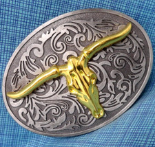 Western Longhorn Skull Belt Buckle Large Cowboy Vaquero Cowgirl Vtg 90s .MMR692