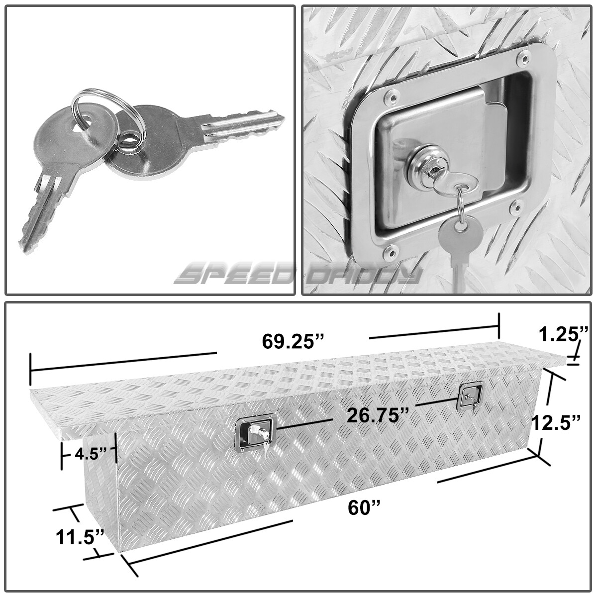 69"X12"X14" CHROME ALUMINUM PICKUP TRUCK TRUNK BED TOOL BOX TRAILER