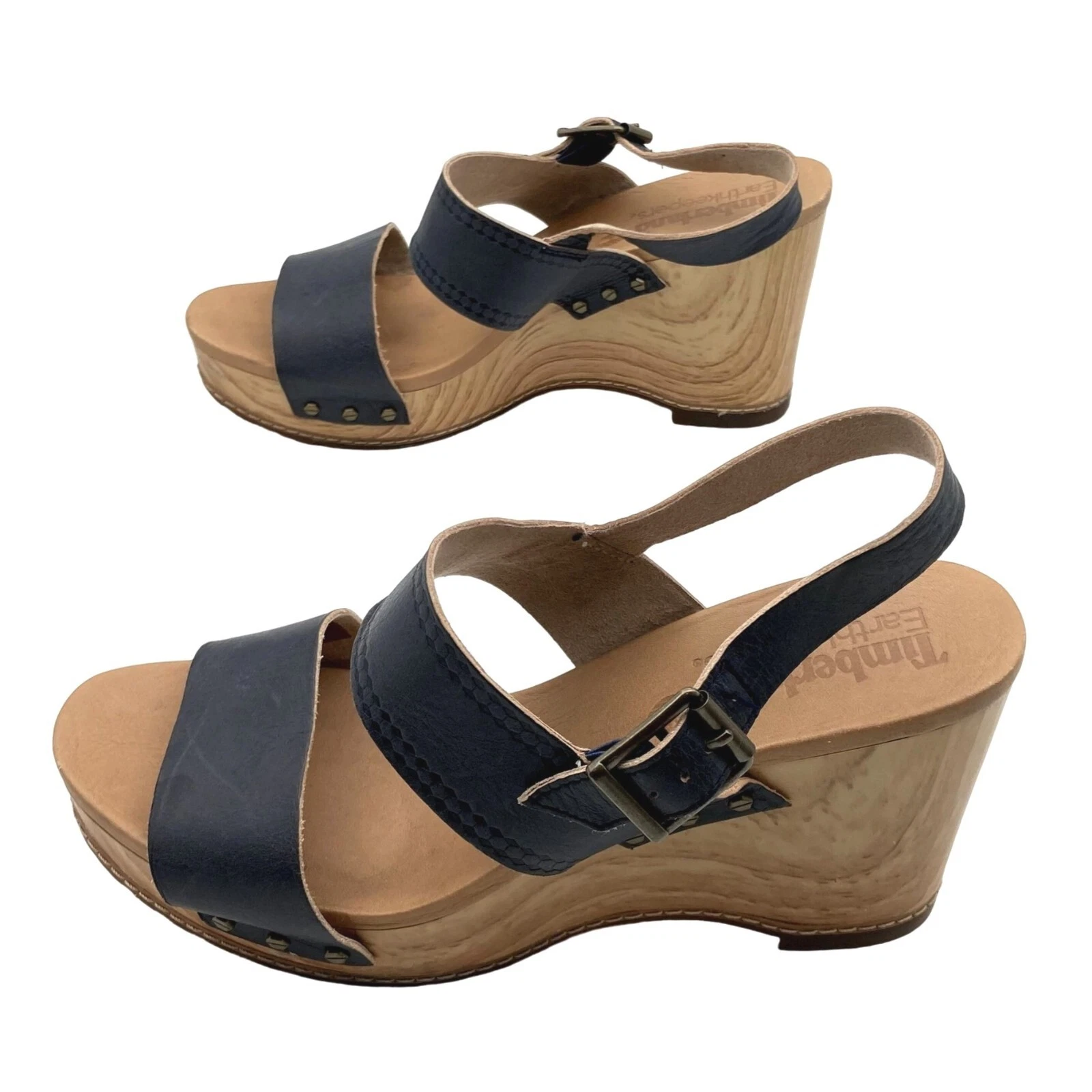 Sandali Timberland Earthkeepers 8134B in pelle blu doppio cinturino legno zeppa 9 W
