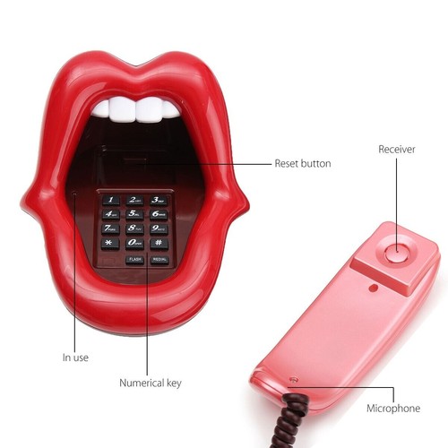 Tongue Stretching Sexy Lips Mouth Funny Mini Corded Telephone with LED Indicator - Picture 3 of 13