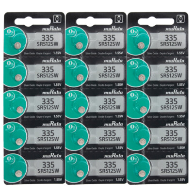 Murata 335 (SR512SW) Low Drain Silver 1.55V Oxide Batteries (15 Per Pack)