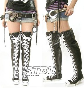 PUNK EMO Goth THIGH HIGH Canvas Lace Up 