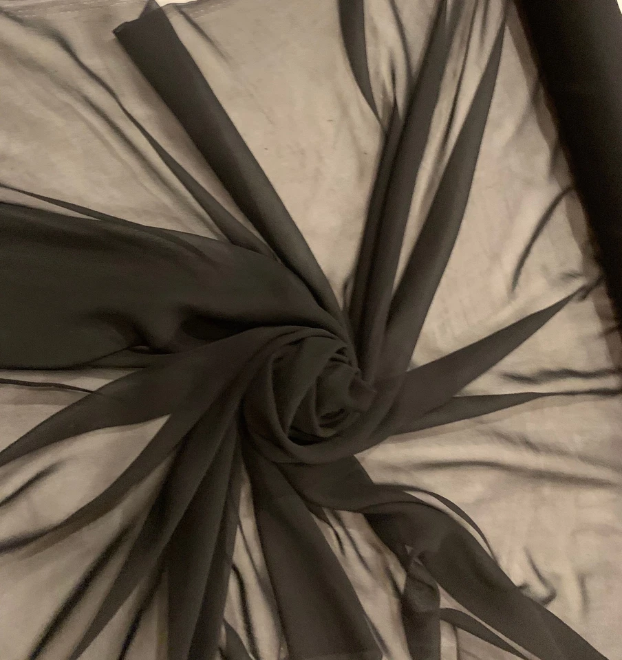 "Tela de georgette de seda negra, 44"" de ancho, se vende por yarda" Foto 2 de 4