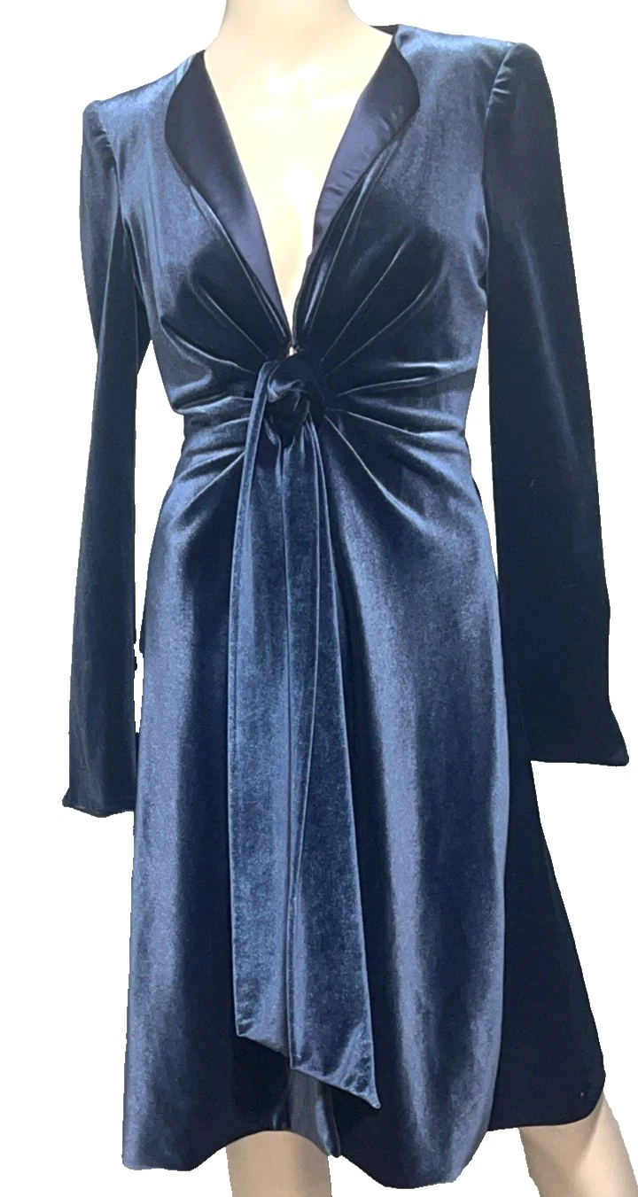 Giorgio Armani — Giorgio Armani Midnight Blue Velvet Ruched Coat Jacket Dress US 2 4 / IT 38