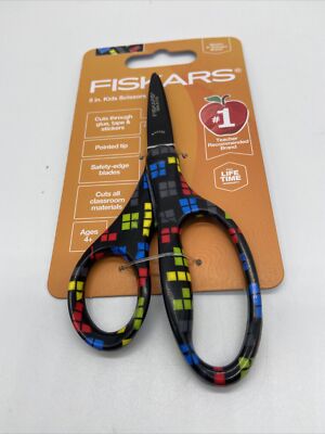Fiskars Pointed Tip Safety-Edge Blades Black With Tetris Blocks Ages 4+