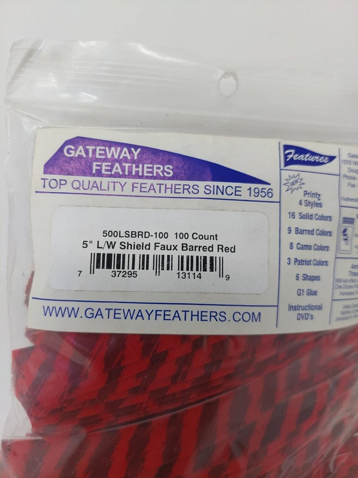 100 Pack Gateway Feathers 5" Left Wing: Shield Faux Barred Red 500LSBRD-100 - Image 2 of 3