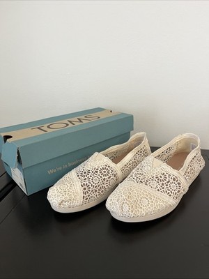 Toms Persimmon Moroccan Crochet Slip On Shoes Cream Size 8.5