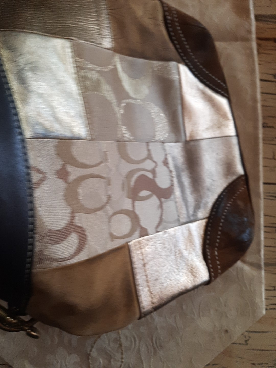 Vintage Coach Monogram Patchwork Brown Suede Gold… - image 16