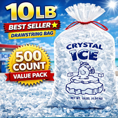 #ad #ad 10 LB Ice Bags Drawstring Heavy Duty Clear Plastic Bulk 50 100 300 500PACK $45.99