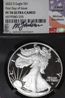 2022 S NGC PF70 ULTRA CAMEO FIRST DAY OF ISSUE AMERICAN SILVER EAGLE #B52526