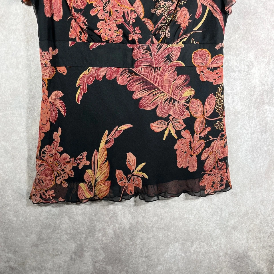 Jonathan Martin Studio 衬衫女式大号黑色花卉丝绸娃娃仙女 Y2K — 第 4/4 张图片