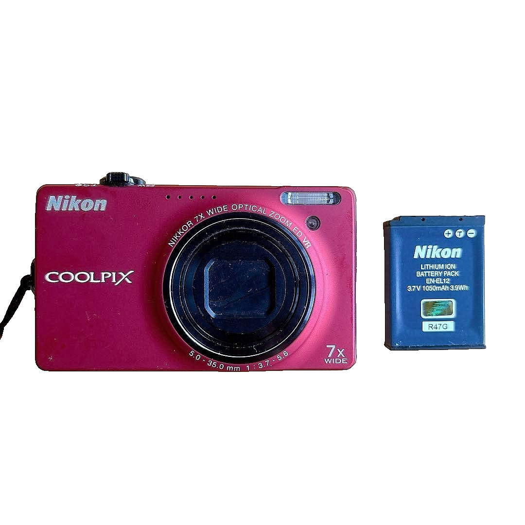 Nikon COOLPIX S6000 Red Compact Digital Camera 7x Zoom For Parts