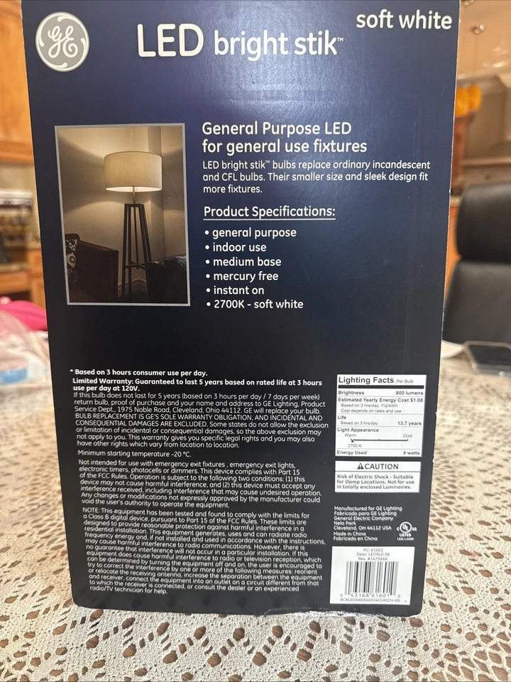 GE Bright Stik 9w LED Light Bulb 60W replacement Soft white (6-Bulbs) 2700k NEW - Image 4 of 4