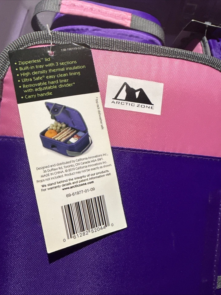 Bolsa/caja de almuerzo aislada Coldlok sin cremallera Arctic Zone rosa y púrpura sin etiqueta Foto 3 de 4
