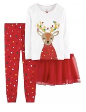 NEW CARTER'S 3-piece Reindeer Lights Pajamas 12M NWT Retail 26