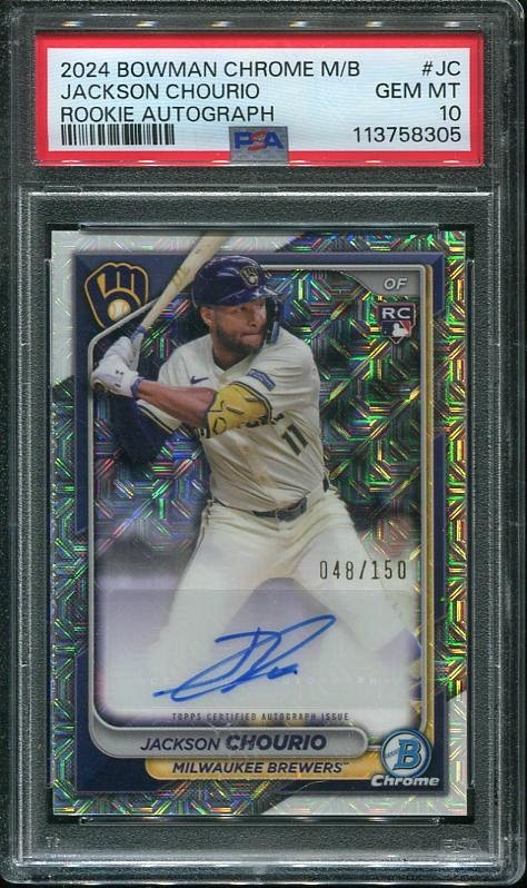 2024 Jackson Chourio Rookie Auto PSA 10 Bowman Chrome Mojo /150 #CRA-JC Brewers