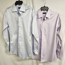 Proper Cloth Lot of 2 Blue Purple Non-Iron Dress Shirt Men's Size 16 And 16.5