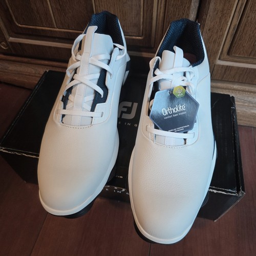 NEW IN BOX FootJoy Tour Alpha Golf Shoes Size 12 M White Navy Lime Spiked 55536