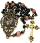Rosary Archangel Gabriel Black Glass Vintage Style Bronze Crucifix