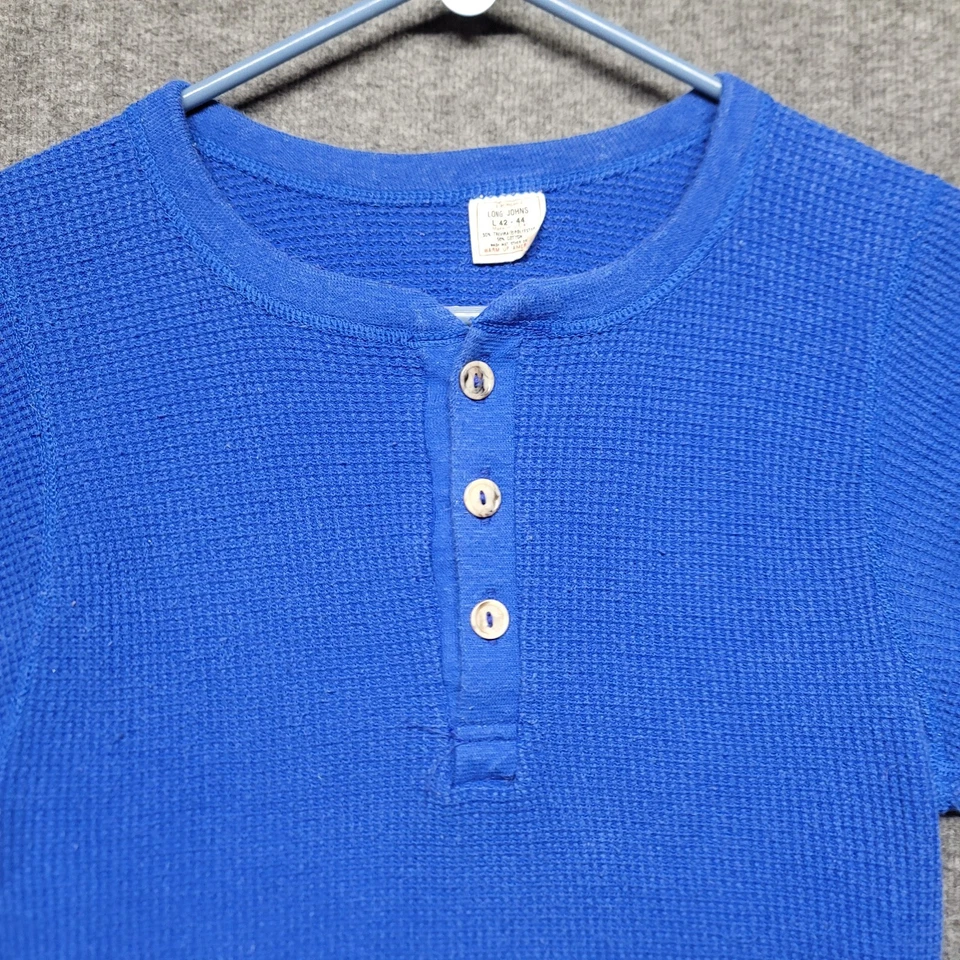 J.E. Morgan's Long Johns Mens Large Waffle Knit Thermal Shirt Blue Vintage READ - Image 3 of 4