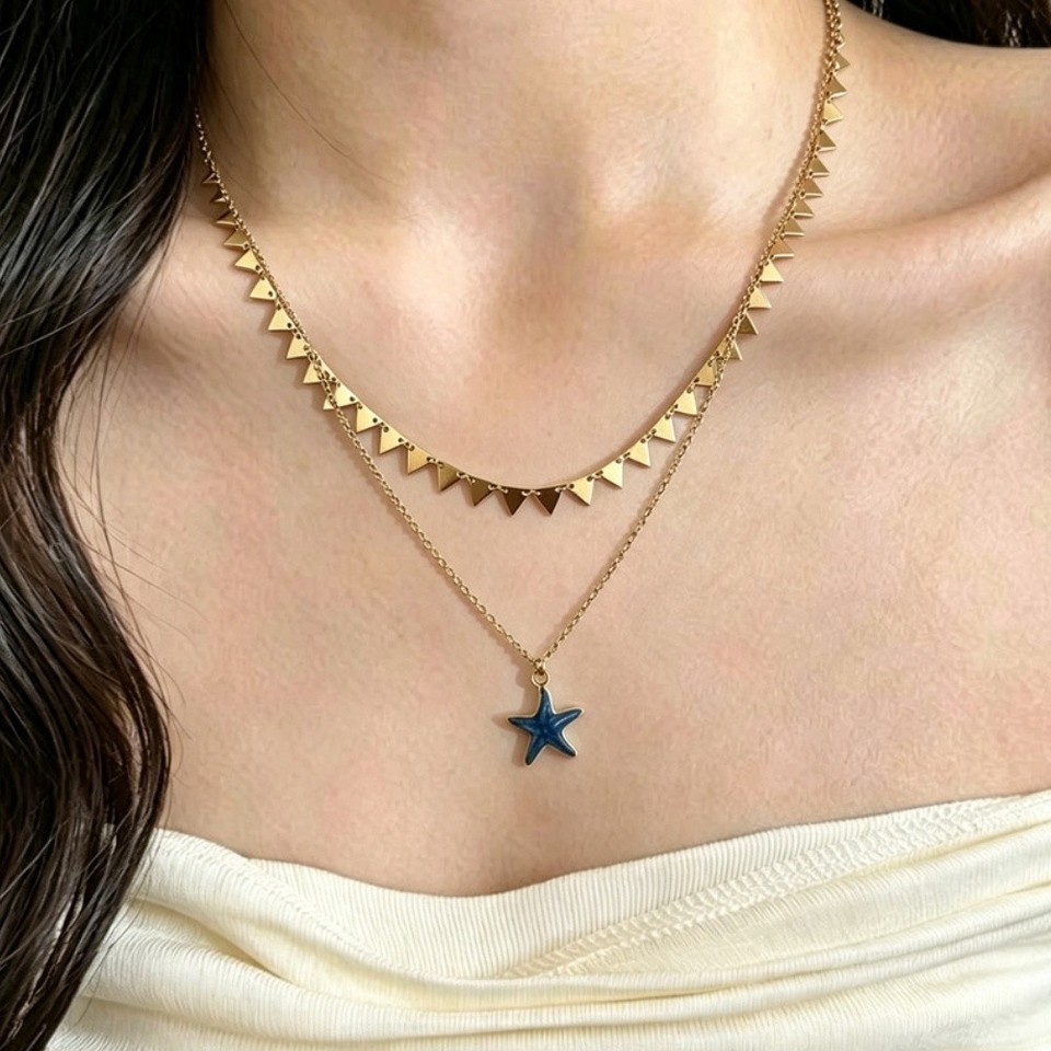 Women's Adjustable Starfish Necklace Two-Tier Geometric Triangle Design ...