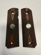 Ruger 1911 WOOD Grips Full Size Thin Rosewood Cocobolo Medallion factory Rubber