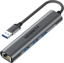 USB to Ethernet Adapter, 4-in-1 Portable Data Hub RJ45+3*USB 3.0 