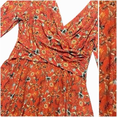Peruvian Connection Women s Floral Faux Wrap Style Dress Long Sleeve Size Small
