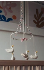 Pehr Swan Lake Felt Nursery Mobile Baby Pink White Girl Crib Decor EUC Sold Out!