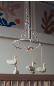 Pehr Swan Lake Felt Nursery Mobile Baby Pink White Girl Crib Decor EUC Sold Out!