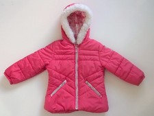 LONDON FOG Girls Size 5/6 Coral Pink Winter Coat Puffer Jacket Faux Fur Hood