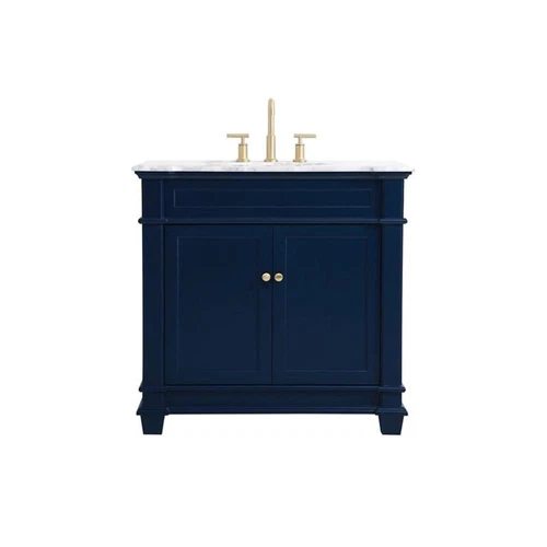 Elegant Decor Wesley 36" Steel and Solid Wood Single Bathroom Vanity Set in Blue - Picture 3 of 8